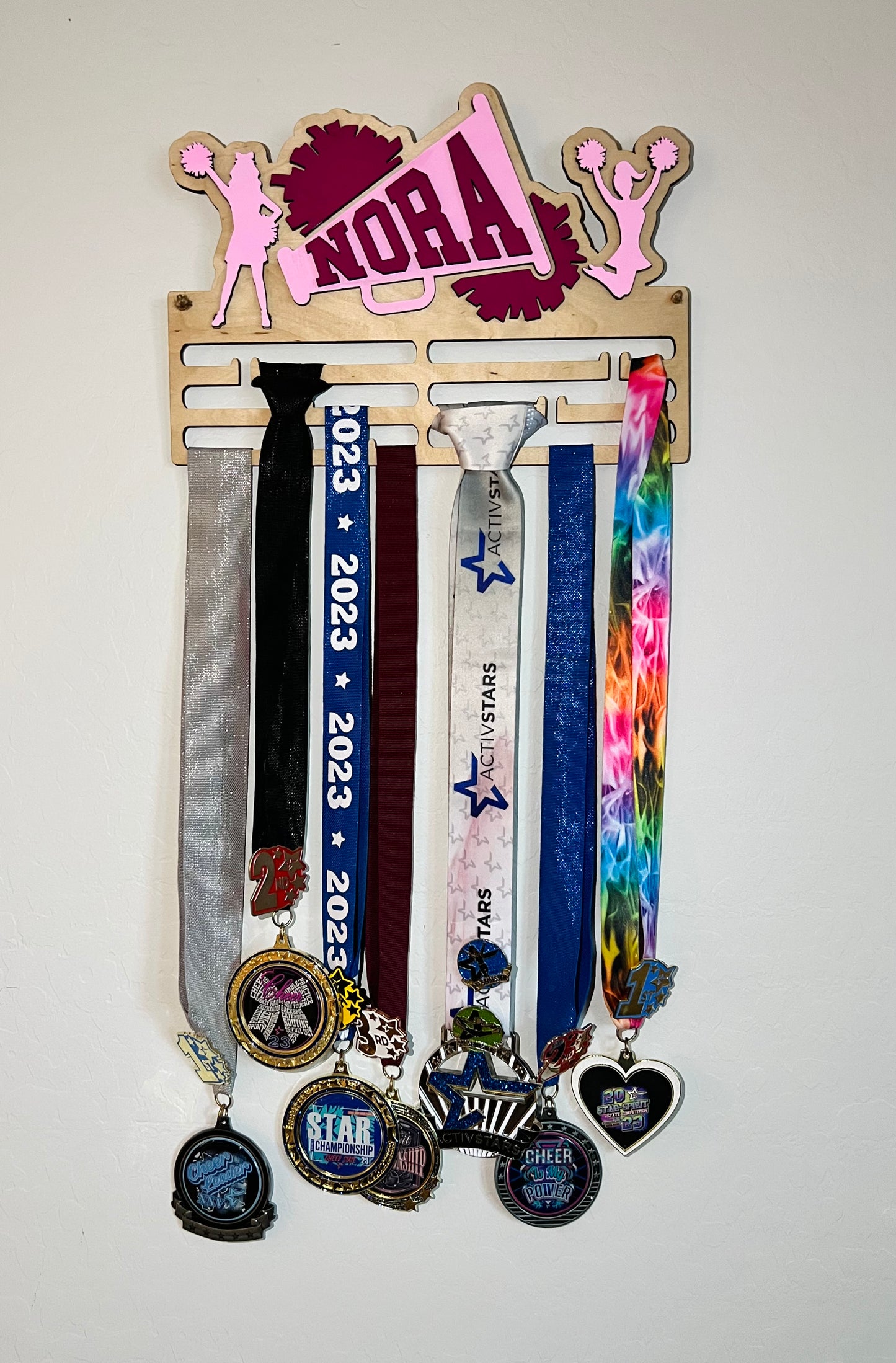Personalized Medal Display, XL(holds 13+ medals, 4rows of hooks)