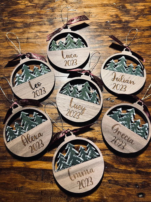 Snowy Forest Custom Name Ornament