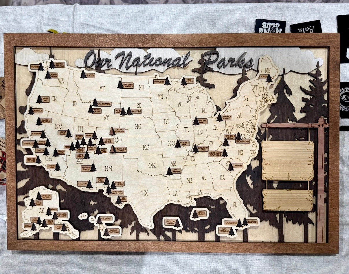 National Parks Map, Personalized *large Size* 11”x16”