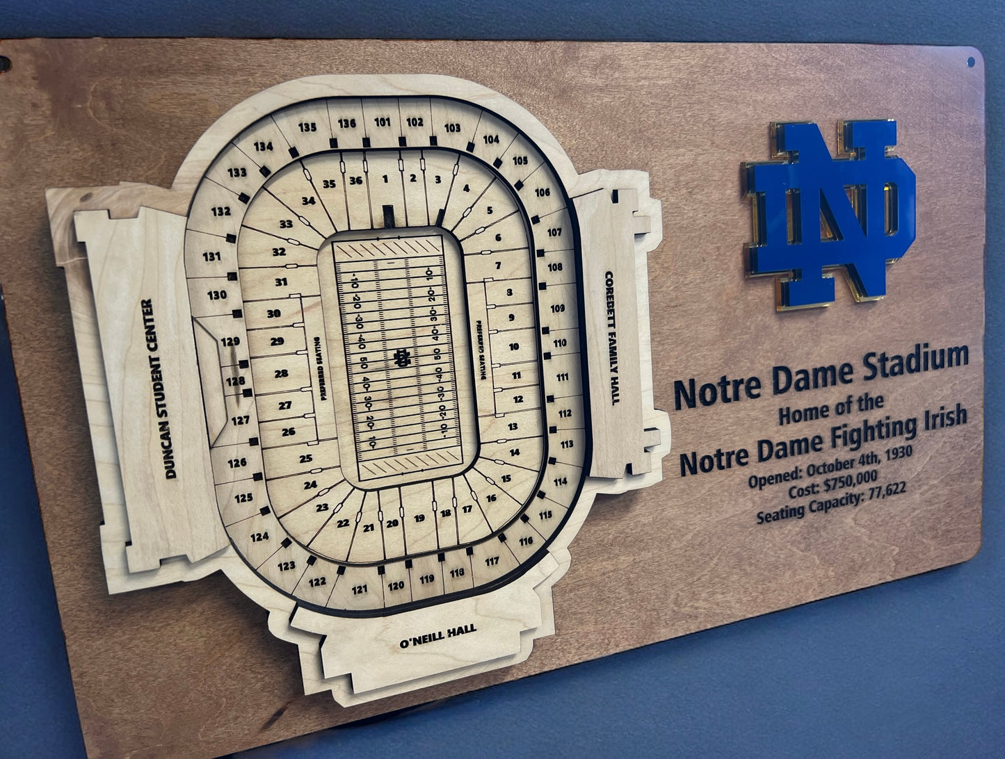 Notre Dame Stadium/Notre Dame Fighting Irish Layered Wooden Display 3d Art