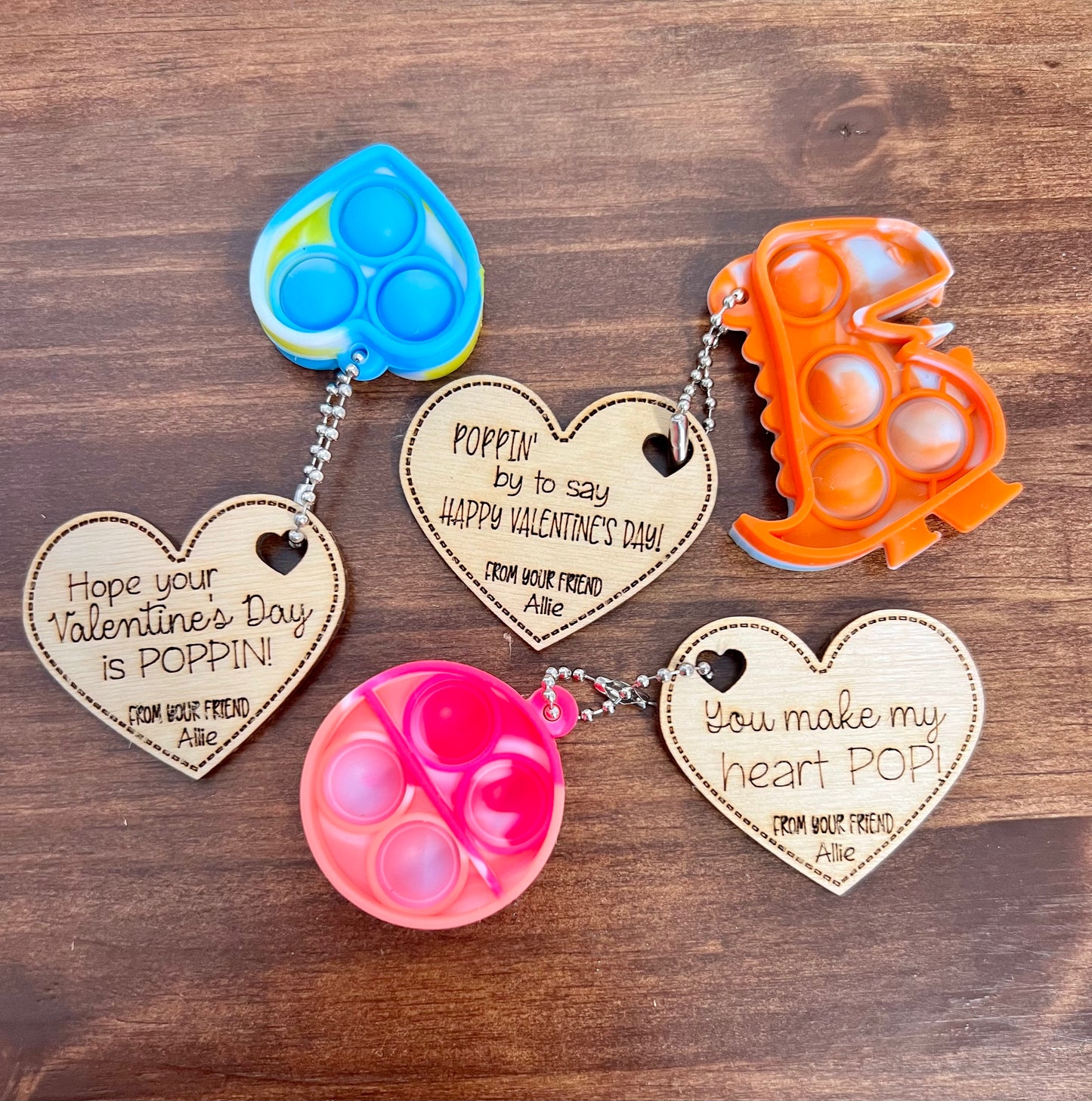 Valentine's Day Pop It Key Chains, Class set of 30