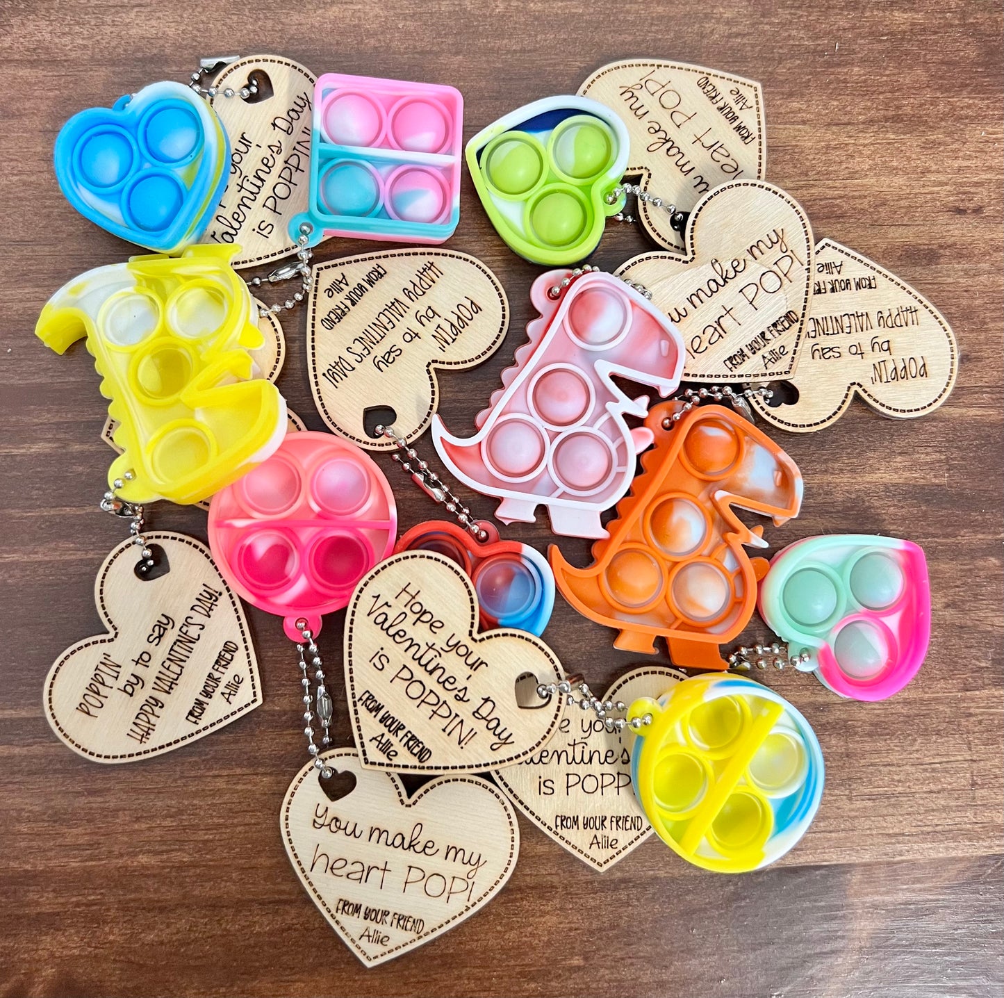 Valentine's Day Pop It Key Chains, Class set of 30