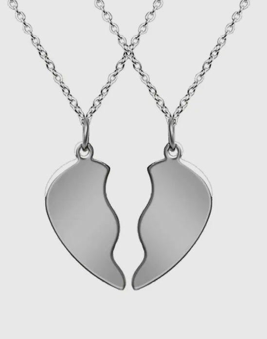 Personalized BFF Heart Pendant Necklaces, SET OF TWO