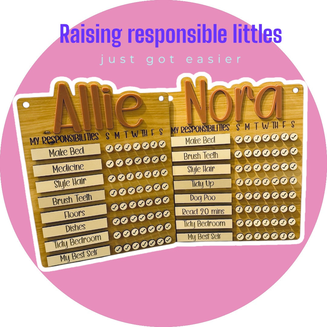 Wooden Chore Chart / Responsibility Tracker for Kids- Personalized and Customizable