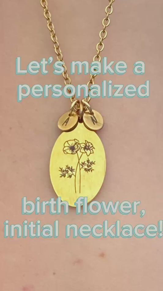 Birth Flower Personalized Oval Pendant Necklace